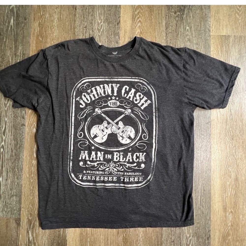 Johnny Cash Graphic T-Shirt Mens 2X Charcoal Man In Black Tennessee Three Tee